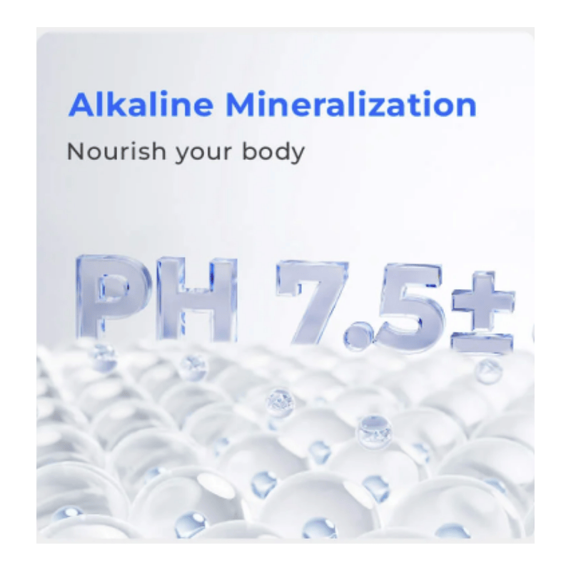 alkaline mineralisation with pH 7.5± text on a white background