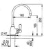 Technical drawing showing measurements for Parthian Mini instant hot tap