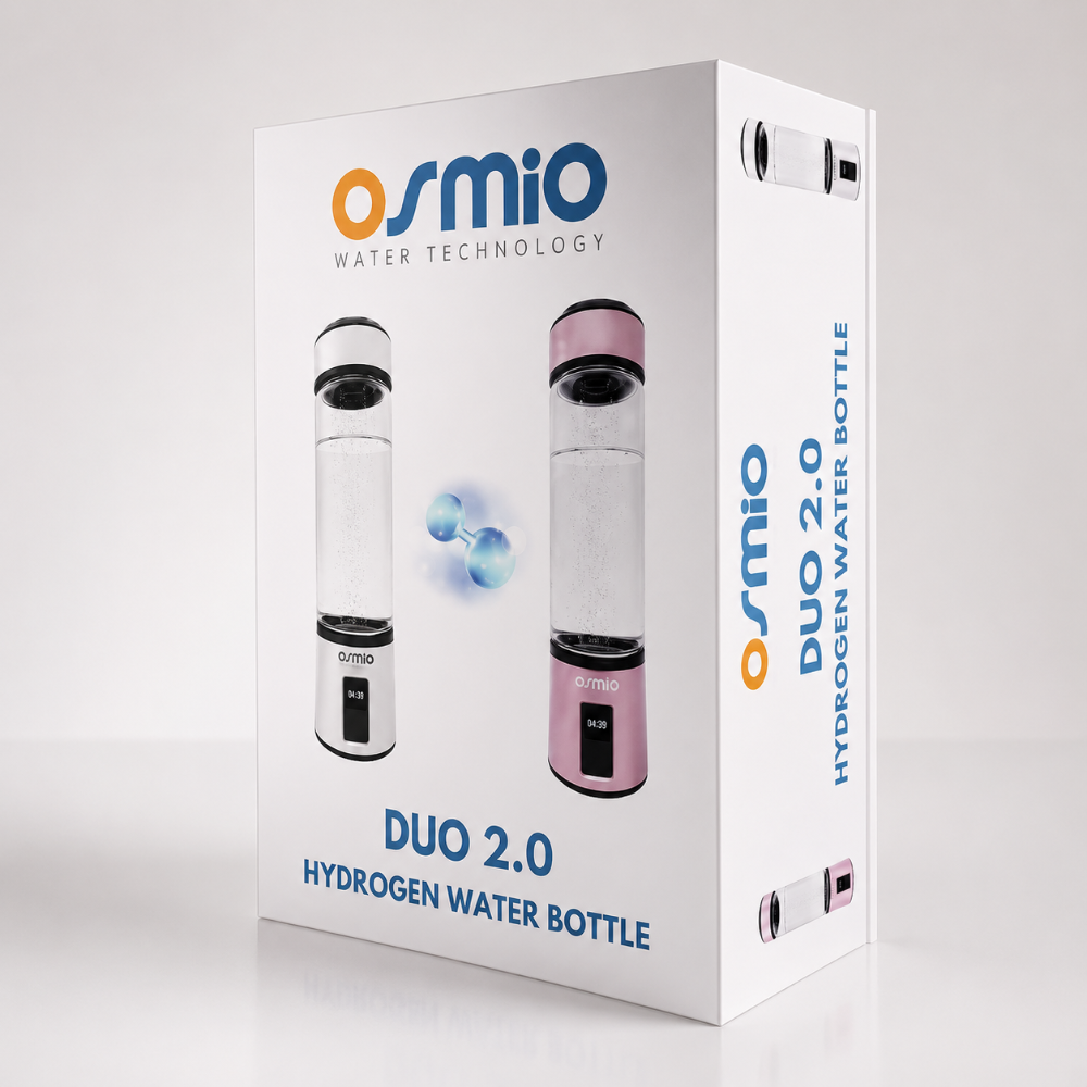 Osmio Duo 2.0 hydrogen water bottle packaging on a white background