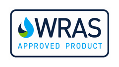 A square badge with rounded corners reading 'WRAS APPROVED PRODUCT' on a white background. The WRAS text is dark navy, with 'APPROVED PRODUCT' in light blue.